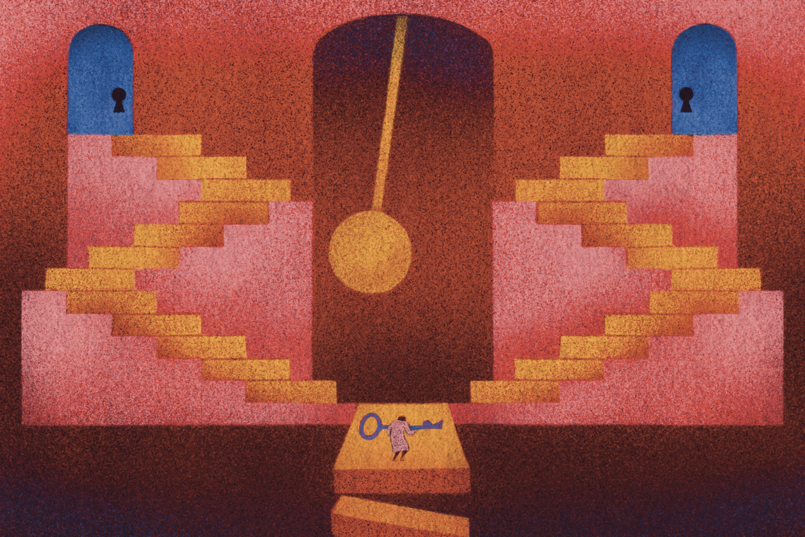 Illustration of stairs leading up to a key, evoking the keys to the vault metaphor